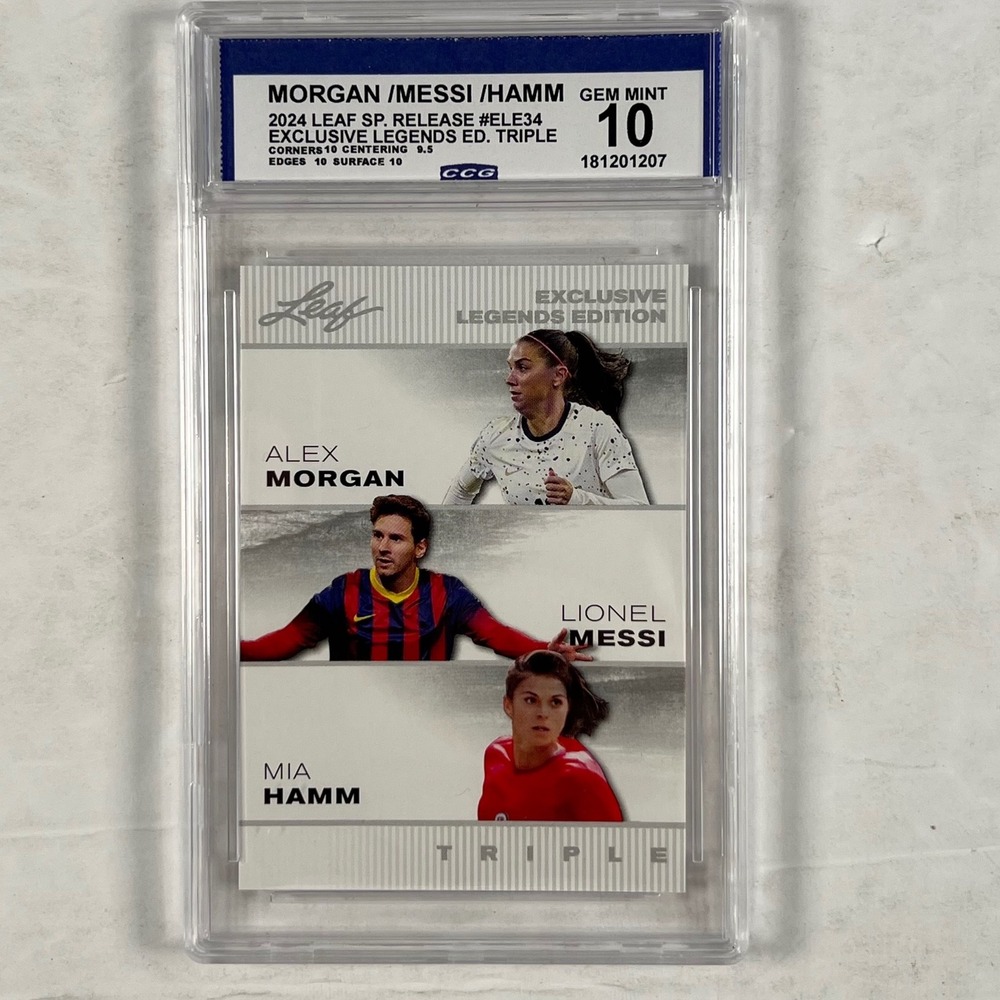 2024 Leaf Exclusive Legends Triple Lionel Messi Alex Morgan Mia Hamm CCG 10 SP